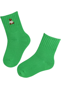 Green cotton socks for children with a bear motif