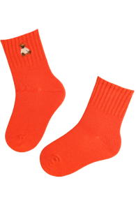 Orange cotton socks for kids with a bear design