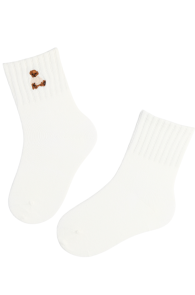 NAIMA white cotton socks for kids with a bear design, appear soft and comfortable.