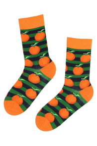Хлопковые носки в зелёную полоску с изображением спелых апельсинов NARANJA | Sokisahtel