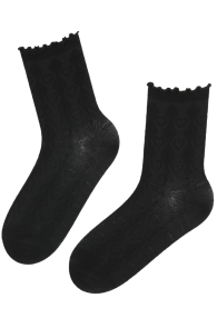 Хлопковые носки чёрного цвета с узором в виде сердечек и ромбов NAVARRA | Sokisahtel