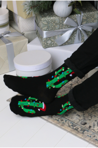 Хлопковые носки чёрного цвета с кактусами в рождественской тематике NICO | Sokisahtel