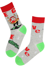 NIKLAS grey Christmas socks with Santas | Sokisahtel