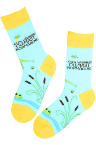 Хлопковые носки синего цвета с лягушками и болотными мотивами NORMAALNE | Sokisahtel