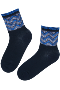 Хлопковые носки тёмно-синего цвета с изящным зигзагообразным узором ODETTE | Sokisahtel