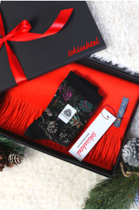 Alpaca wool orange scarf and black MIINA socks gift box for women | Sokisahtel