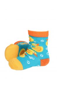 Хлопковые противоскользящие носки бирюзового цвета с милыми резиновыми уточками для малышей PARDIRALLI (утиное ралли) | Sokisahtel
