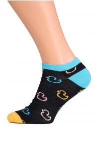 Укороченные(спортивные) хлопковые носки черного цвета с разноцветными резиновыми уточками для мужчин и женщин PARDIRALLI (утиное ралли) | Sokisahtel