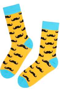 PELLE yellow cotton socks with moustache pattern for men | Sokisahtel