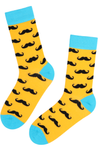 PELLE yellow cotton socks with moustache pattern for men
