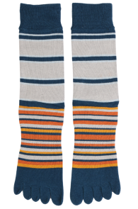 Men's grey striped toe socks with individual toe compartments.