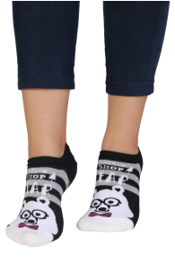 Укороченные (спортивные) тёплые хлопковые носки в чёрно-серую полоску с нескользящей подошвой PETSY | Sokisahtel