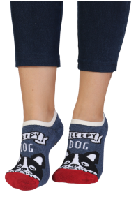 Укороченные (спортивные) тёплые хлопковые носки синего цвета с нескользящей подошвой PETSY | Sokisahtel