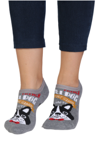 Укороченные (спортивные) тёплые хлопковые носки серого цвета с нескользящей подошвой PETSY | Sokisahtel