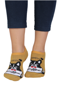 Укороченные (спортивные) тёплые хлопковые носки жёлтого цвета с нескользящей подошвой PETSY | Sokisahtel