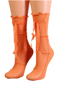 Женские романтичные носки оранжевого цвета с изящными завязками TULLE от Pierre Mantoux | Sokisahtel