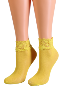 Женские сетчатые носки канареечного цвета с изящным кружевным краем от Pierre Mantoux | Sokisahtel
