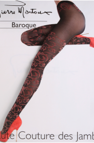 Женские фантазийные колготки чёрного цвета с блестящим барочным узором BAROQUE от Pierre Mantoux | Sokisahtel