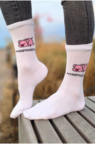 PIG TIME valged notsuga puuvillased sokid