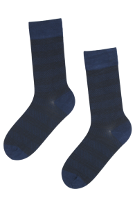 Мужские костюмные носки тёмно-синего цвета из вискозы с зигзагообразным полосатым узором PIOPPI | Sokisahtel