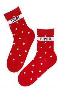 Хлопковые носки красного цвета в горошек для мужчин и женщин PIPAR ja SOOL (ПЕРЕЦ и СОЛЬ) | Sokisahtel