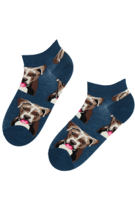 Укороченные хлопковые носки тёмно-синего цвета с изображением собаки породы питбуль PITBULL | Sokisahtel