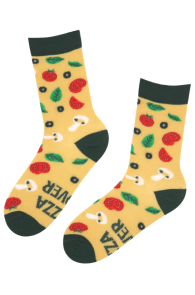 Хлопковые носки бледно-горчичного цвета для любителей ароматной пиццы PIZZA LOVER | Sokisahtel