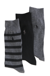 Набор из 3 пар мужских костюмных хлопковых носков в серо-чёрной гамме RALPH LAUREN POLO | Sokisahtel