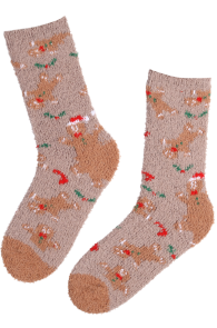 PORTO brown warm and soft Christmas socks decorated with red and green holiday motifs.