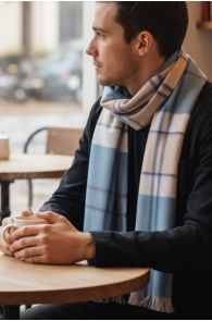 Alpakavillane suur sinise triibuga ruudumustriline sall | Sokisahtel