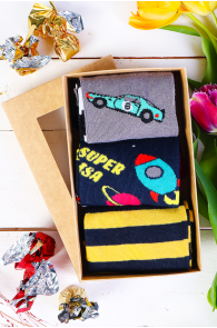 Подарочный набор из 3 пар хлопковых носков ко Дню Отца "SUPER RACER" (папа супер гонщик) | Sokisahtel