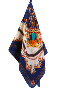 Шейный платок тёмно-синего цвета с шёлком и винтажным узором RAVENNA | Sokisahtel