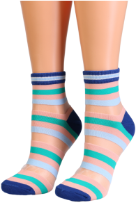 Фантазийные носки бежевого цвета с полупрозрачной вставкой и полосатым узором RELINA | Sokisahtel
