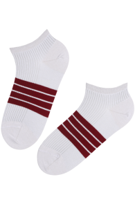 Хлопковые укороченные (спортивные) носки серого цвета с красными полосками RICCO | Sokisahtel
