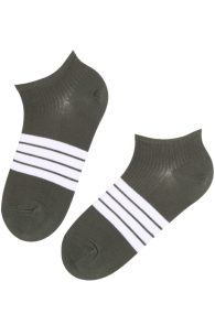 Хлопковые укороченные (спортивные) носки зелёного цвета с белыми полосками RICCO | Sokisahtel