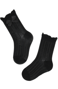 RIHANDRA black socks with a bow for kids | Sokisahtel