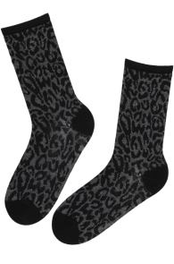 Тёплые носки из шерсти чёрного цвета с добавлением кашемира и леопардовым узором RIINU | Sokisahtel