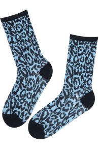 RIINU blue leopard print wool socks | Sokisahtel