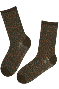 Тёплые носки из шерсти зелёного цвета с добавлением кашемира и леопардовым узором RIINU | Sokisahtel