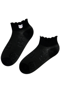 RITA black low-cut cotton socks with a cat | Sokisahtel