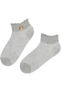 RITA grey low-cut cotton socks with a cat | Sokisahtel