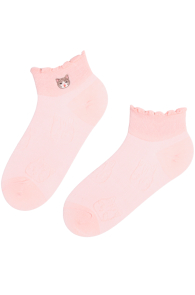 RITA pink low-cut cotton socks with a cat | Sokisahtel