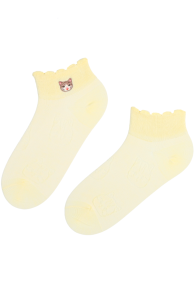 RITA yellow low-cut cotton socks with a cat | Sokisahtel