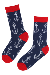 Хлопковые носки тёмно-синего цвета с изображением корабельных якорей ROBI | Sokisahtel