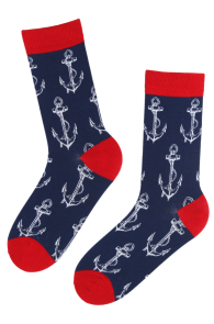 ROBI blue cotton socks with anchors for men | Sokisahtel