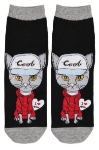 ROBIN black cotton socks with a cat | Sokisahtel