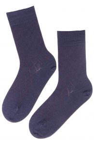 Мужские носки темно-синего цвета из мериносовой шерсти с ромбическим узором ROGER | Sokisahtel