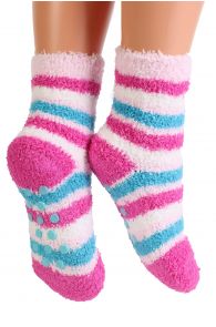 Детские пушистые домашние полосатые носки розового цвета с нескользящей подошвой RONJA | Sokisahtel