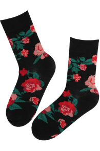 Чёрные хлопковые носки с красными розами ROSES