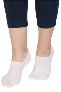 Женские хлопковые носки-следки белого цвета с изображением блестящей надписи SAARA | Sokisahtel